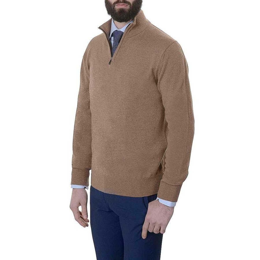 LodinG 100% Cashmere Sweater With Zip Collar Camel Clearance