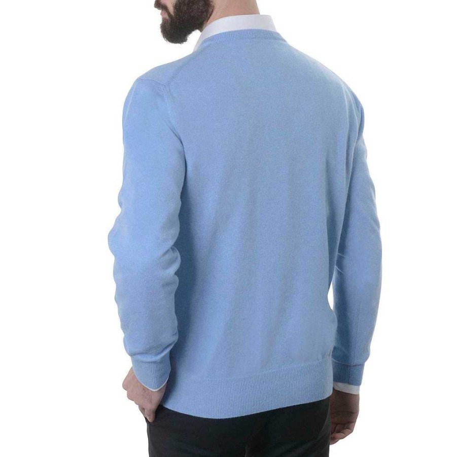 LodinG Sky Blue 100% Cashmere V-Neck Sweater New