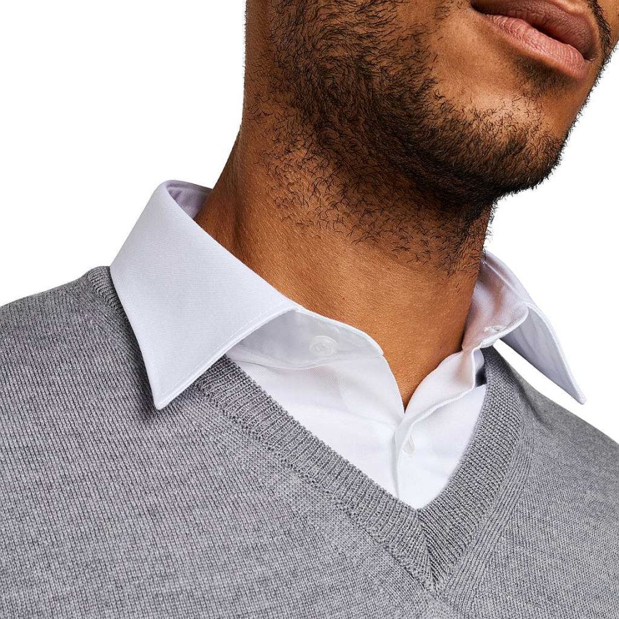 LodinG Gray V-Neck Sweater 100% Pure Merino Wool Online