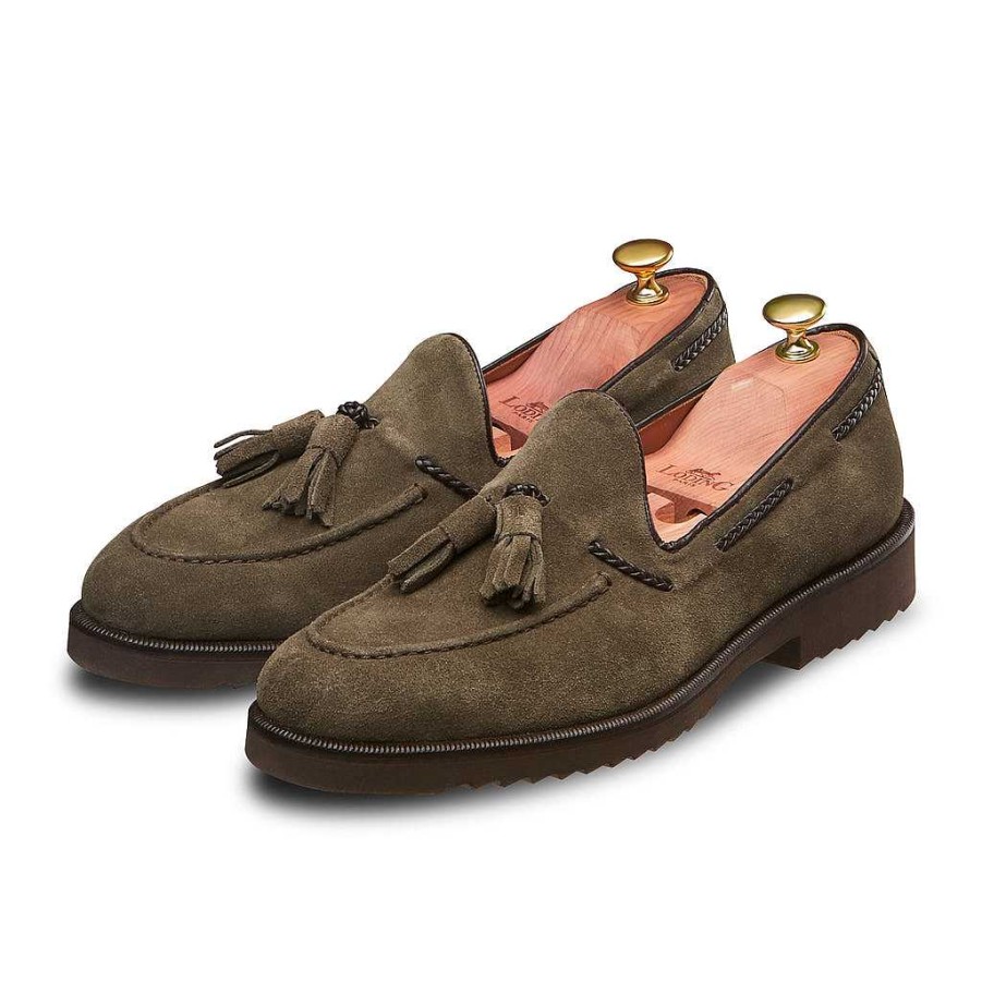 LodinG Strano Tassel Moccasin 396 Taupe Suede Calfskin Hot