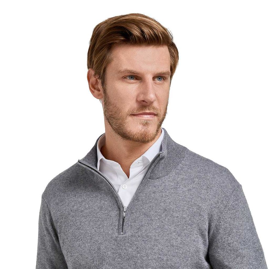 LodinG Gray Merino Wool And Cashmere Zip Collar Sweater Best