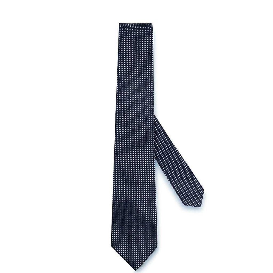 LodinG Polka Dot Tie In Pure Silk Navy Blue Sky Polka Dots Hot