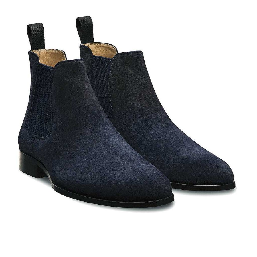 LodinG Low Boots Shoji 1008 Navy Blue Suede Calfskin Clearance