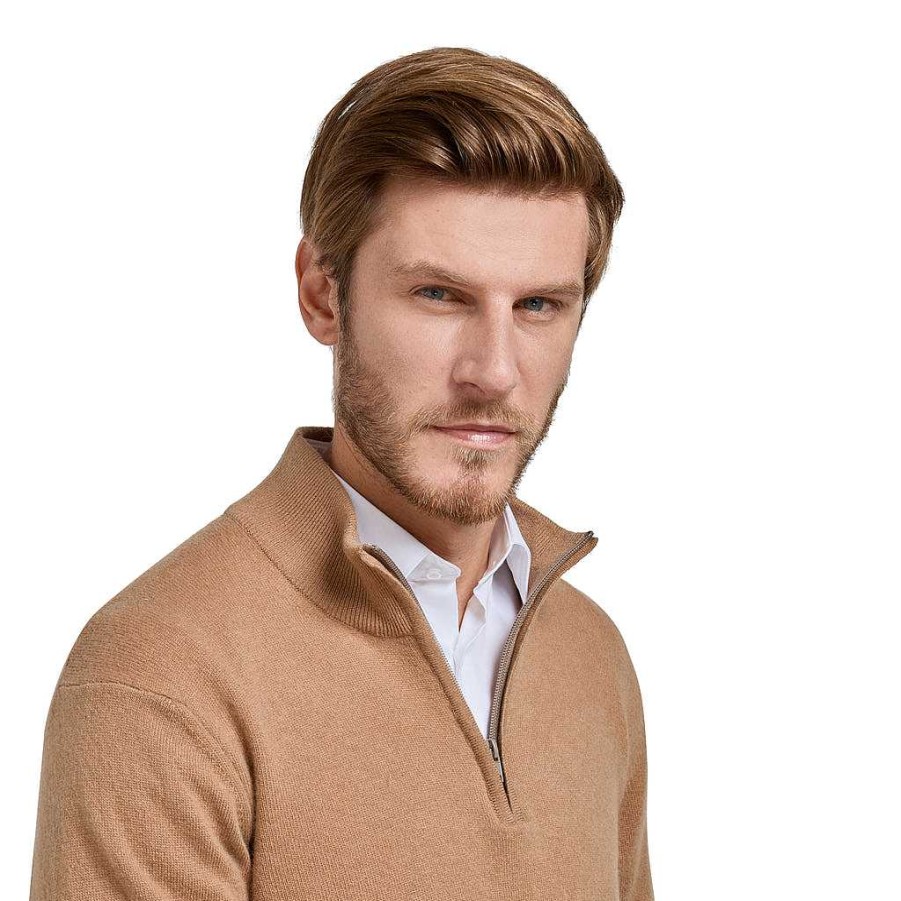 LodinG Merino Wool And Cashmere Zip Collar Sweater Camel Hot