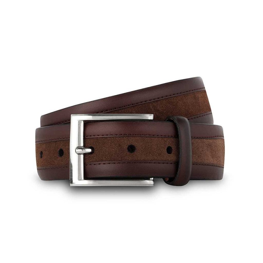 LodinG Men'S Belt In Smooth Leather And Brown Suede Calfskin Best