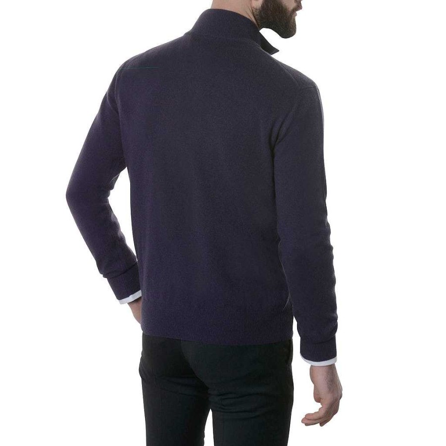 LodinG 100% Cashmere Sweater With Purple Zip Collar Hot