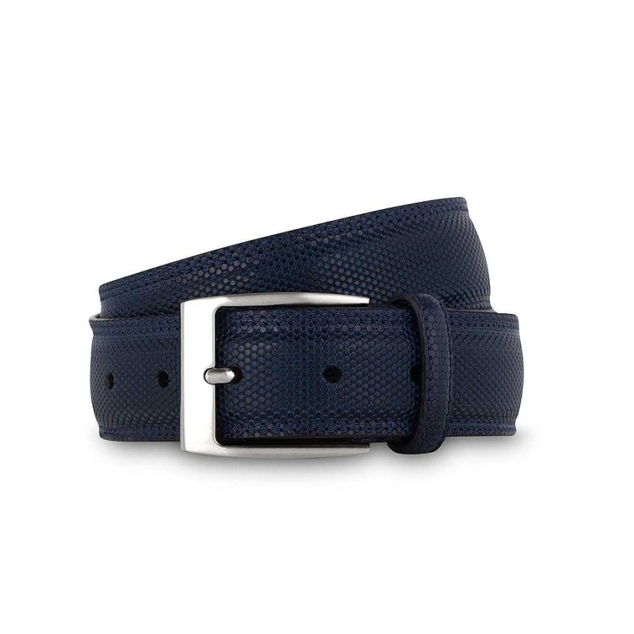 LodinG Navy Blue Lizard-Look Leather Belt Clearance