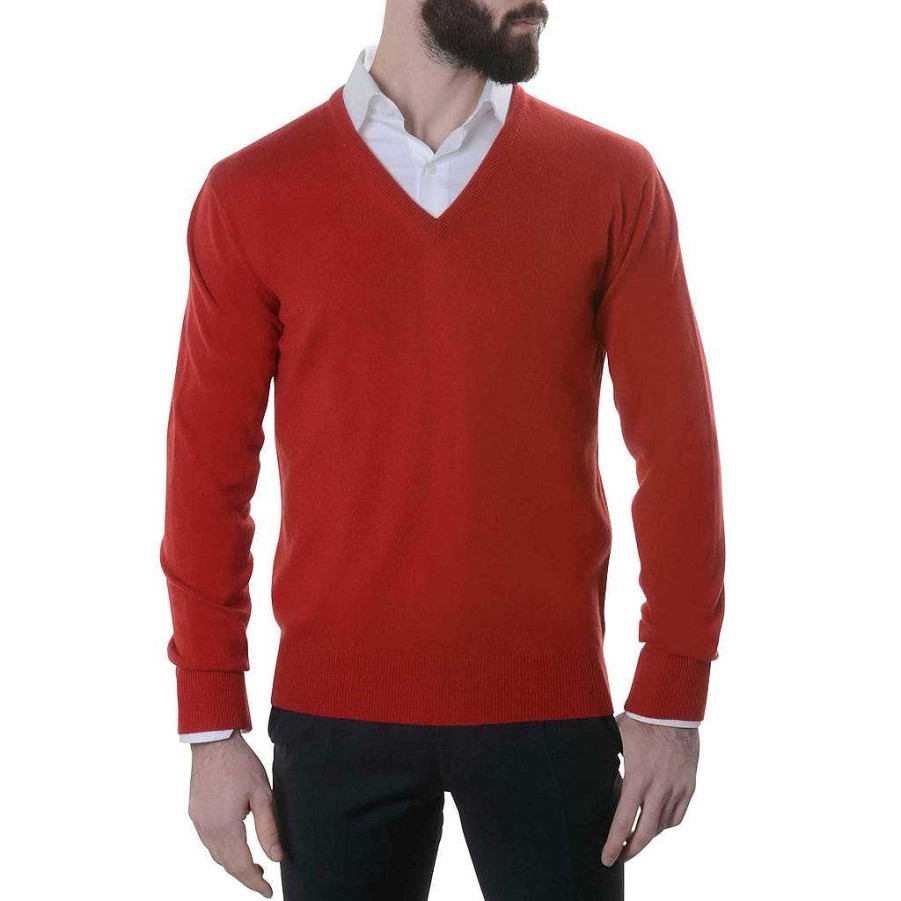 LodinG Red 100% Cashmere V-Neck Sweater New