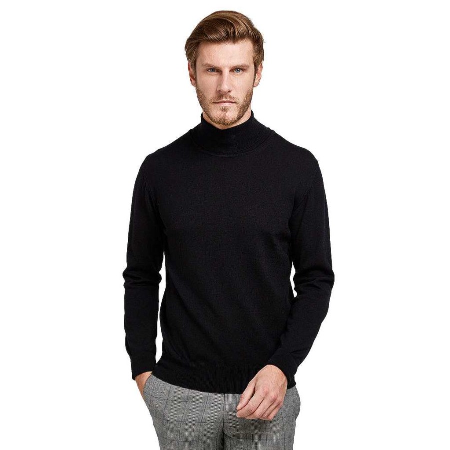 LodinG Turtleneck Sweater 100% Pure Merino Wool Black Clearance