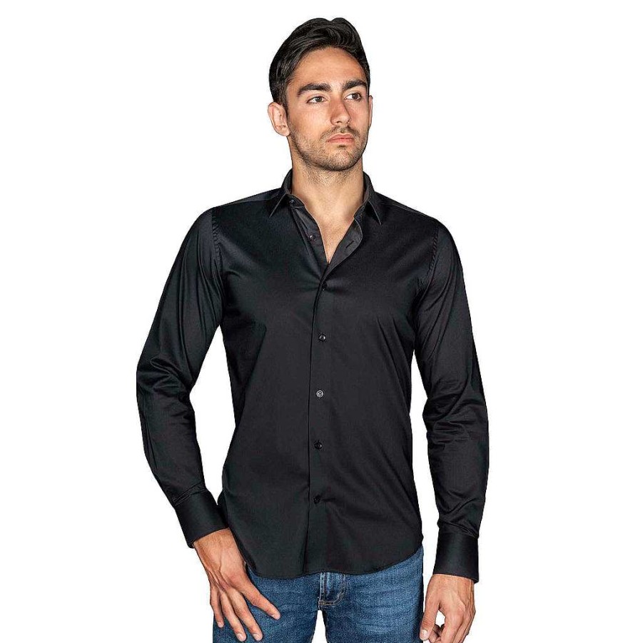 LodinG Black Fitted Shirt In Wrinkle-Resistant Cotton Poplin Wholesale