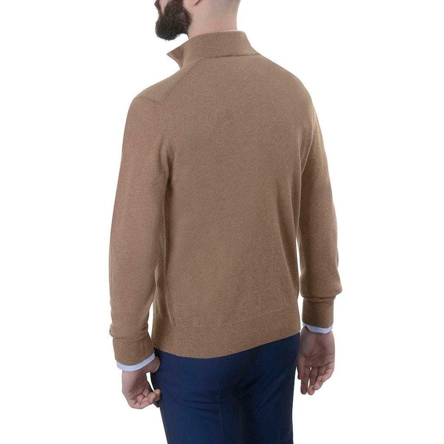 LodinG 100% Cashmere Sweater With Zip Collar Camel Clearance