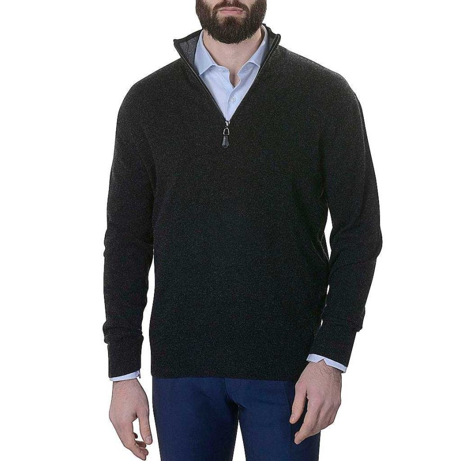 LodinG 100% Cashmere Sweater With Two-Tone Zip Collar Anthracite / Gray Hot