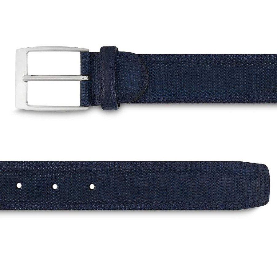 LodinG Navy Blue Lizard-Look Leather Belt Clearance