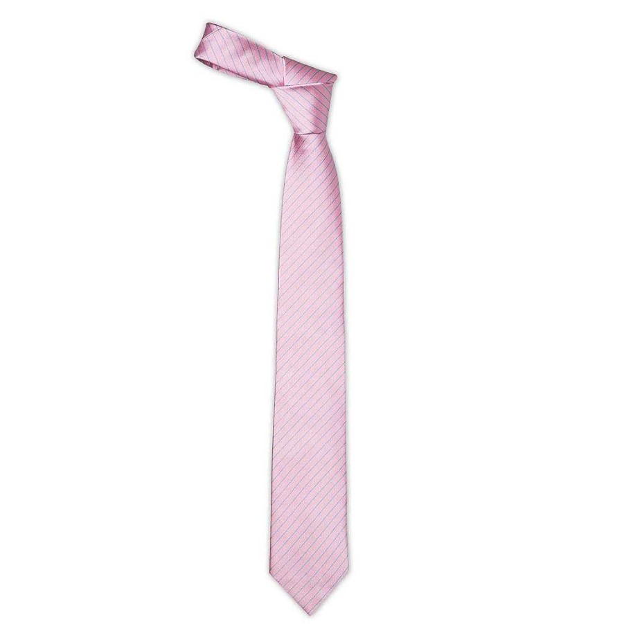 LodinG Pure Pink Silk Club Tie With Fine Sky Stripes Hot