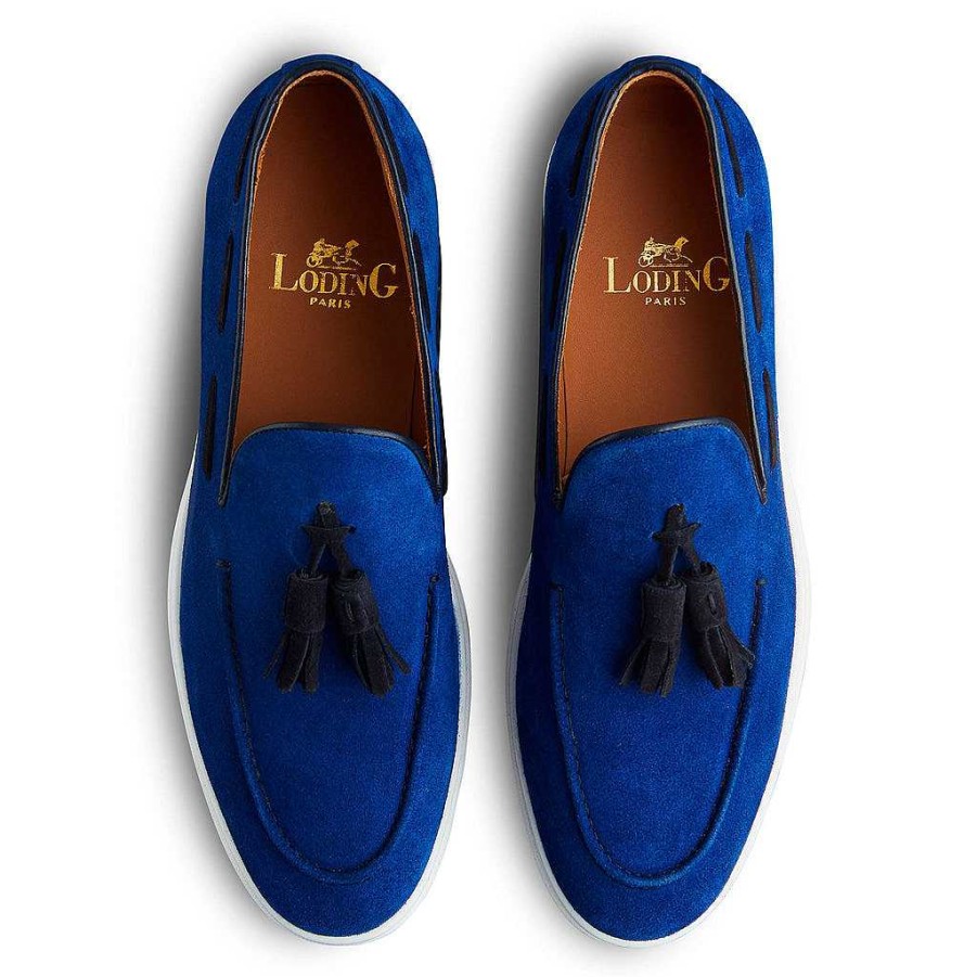 LodinG Tassel Moccasin Melia 397 Electric Blue Suede Calfskin New