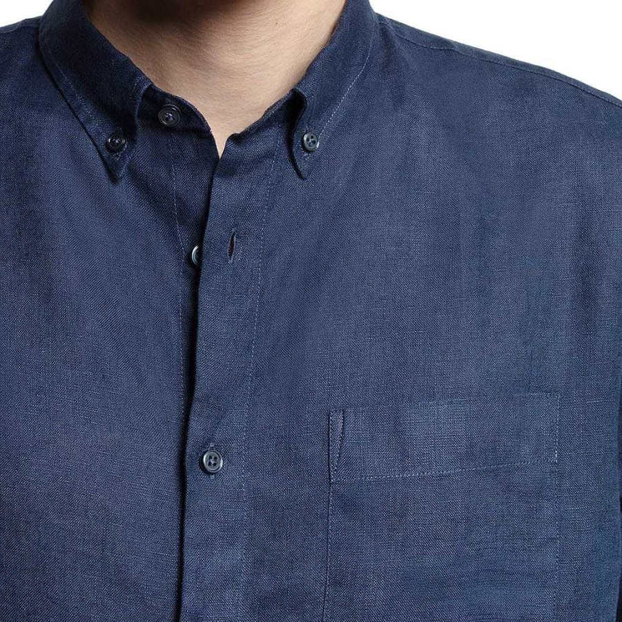 LodinG Classic Fit Linen Shirt Navy Wholesale