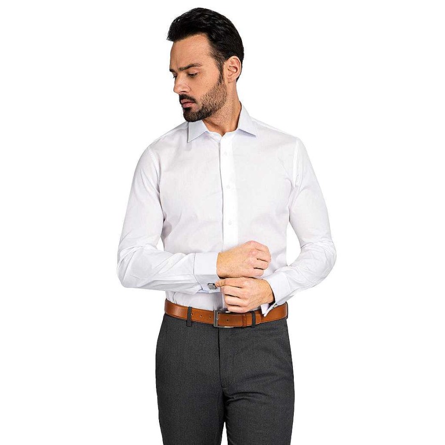 LodinG White Slim Fit Shirt With French Wrist 100% Cotton Wrinkle-Resistant Online