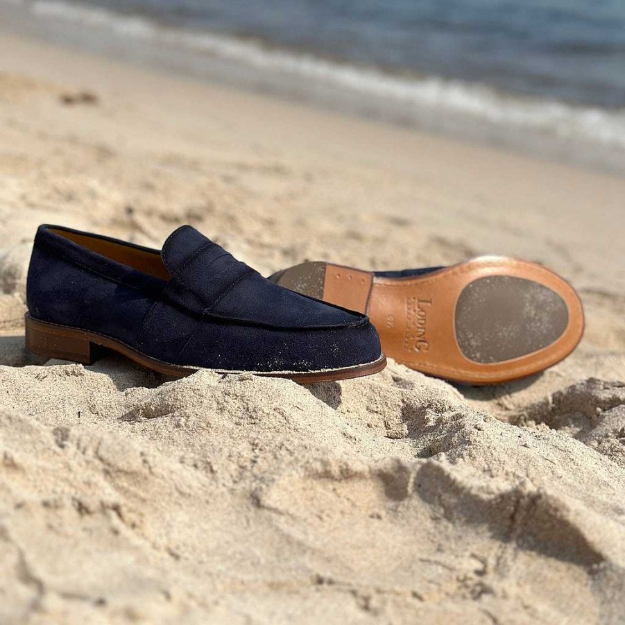 LodinG Navy Blue Velvet Calfskin Moccasin Arizona 1006 Online