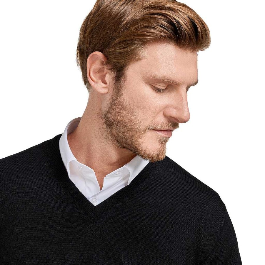 LodinG 100% Pure Merino Wool V-Neck Sweater Black New