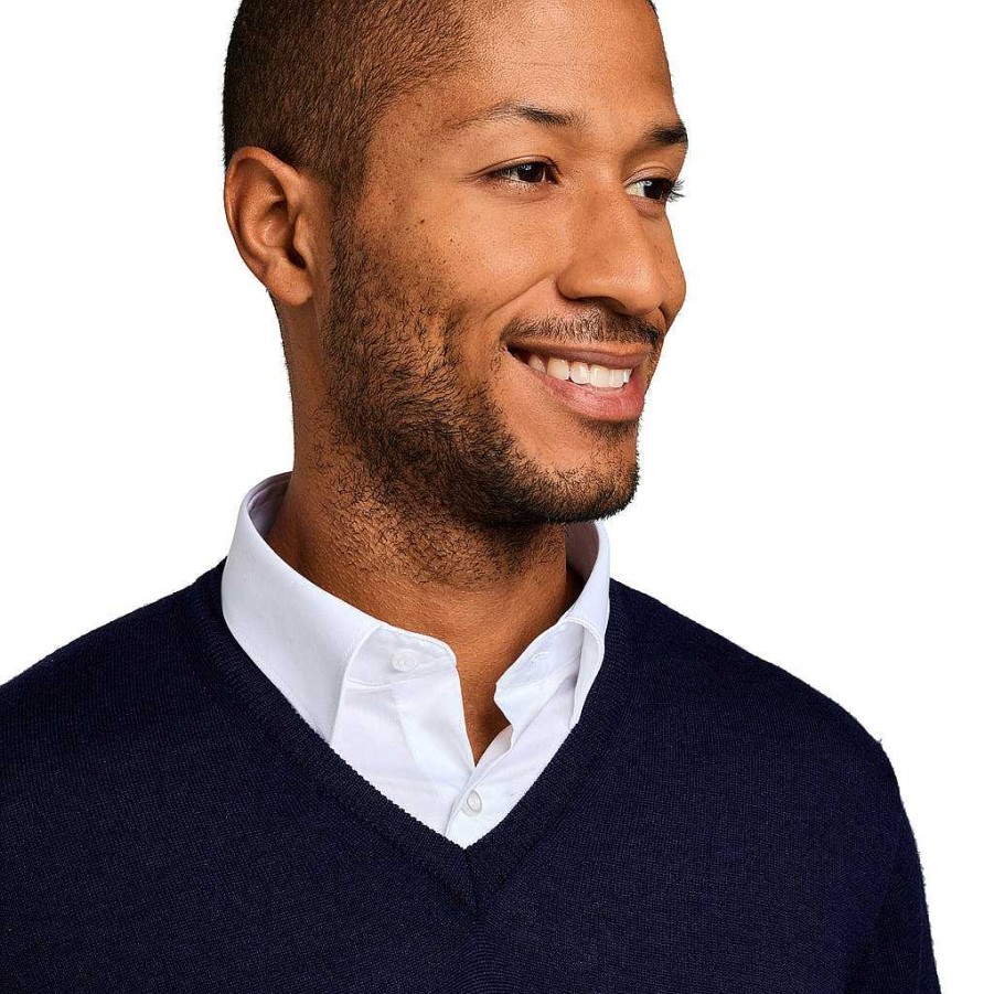 LodinG V-Neck Sweater 100% Pure Merino Wool Navy Online