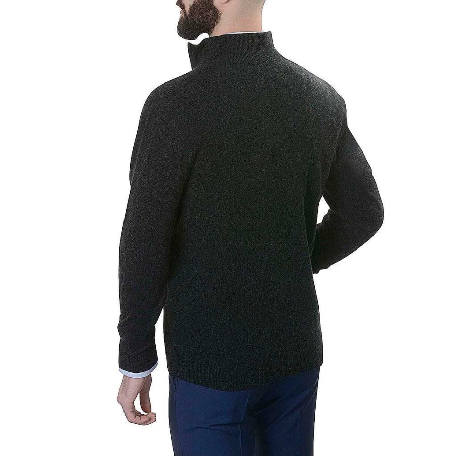 LodinG 100% Cashmere Sweater With Two-Tone Zip Collar Anthracite / Gray Hot