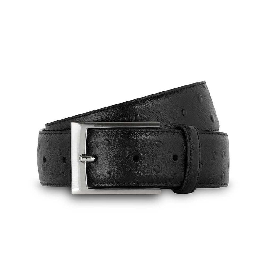 LodinG Men'S Black Ostrich-Look Leather Belt Online