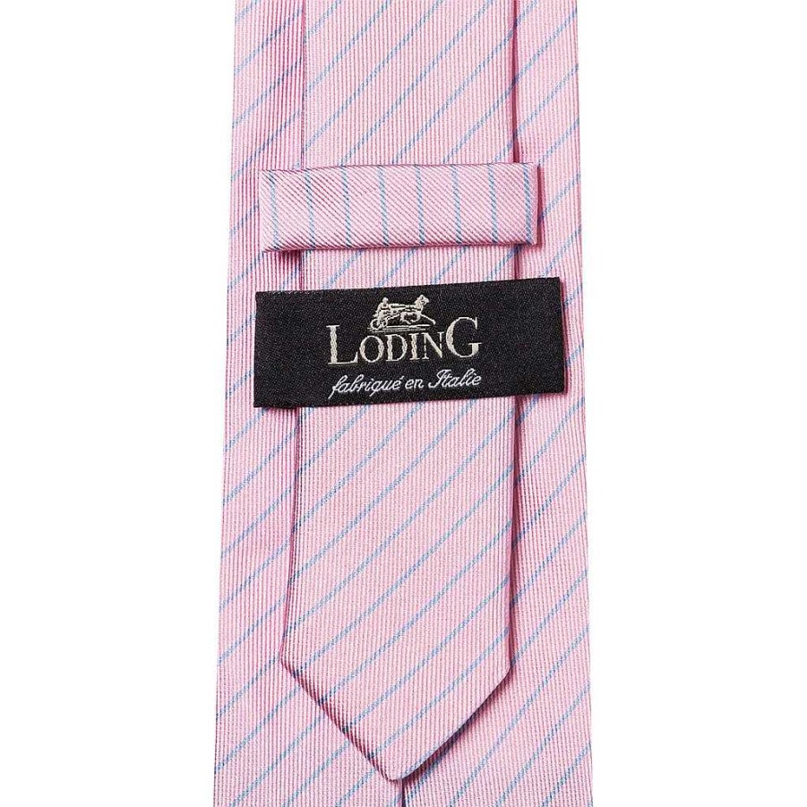 LodinG Pure Pink Silk Club Tie With Fine Sky Stripes Hot