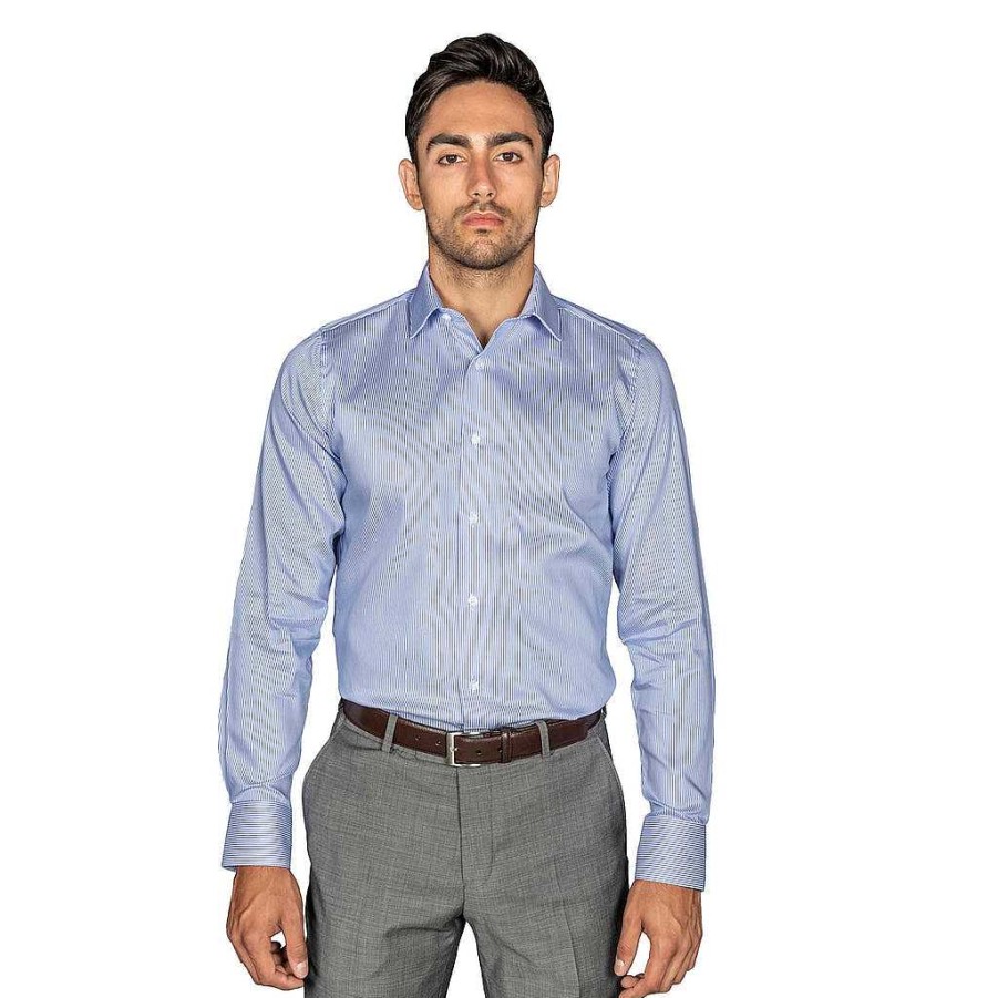 LodinG Slim Fit Non-Iron Shirt With Thousand Stripes Blue Hot