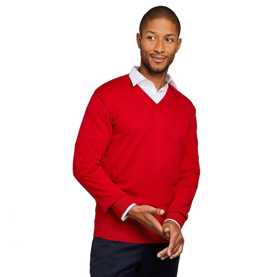 LodinG Red 100% Pure Merino Wool V-Neck Sweater Hot