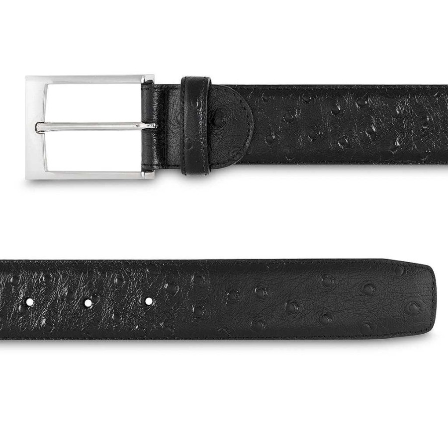 LodinG Men'S Black Ostrich-Look Leather Belt Online