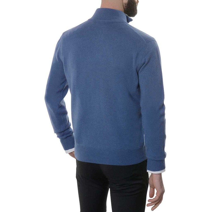 LodinG 100% Cashmere Sweater Blue Zip Collar Online