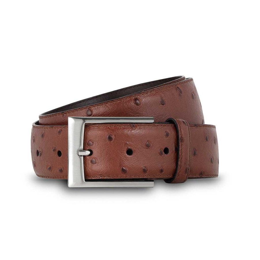 LodinG Men'S Brown Ostrich-Look Leather Belt Best