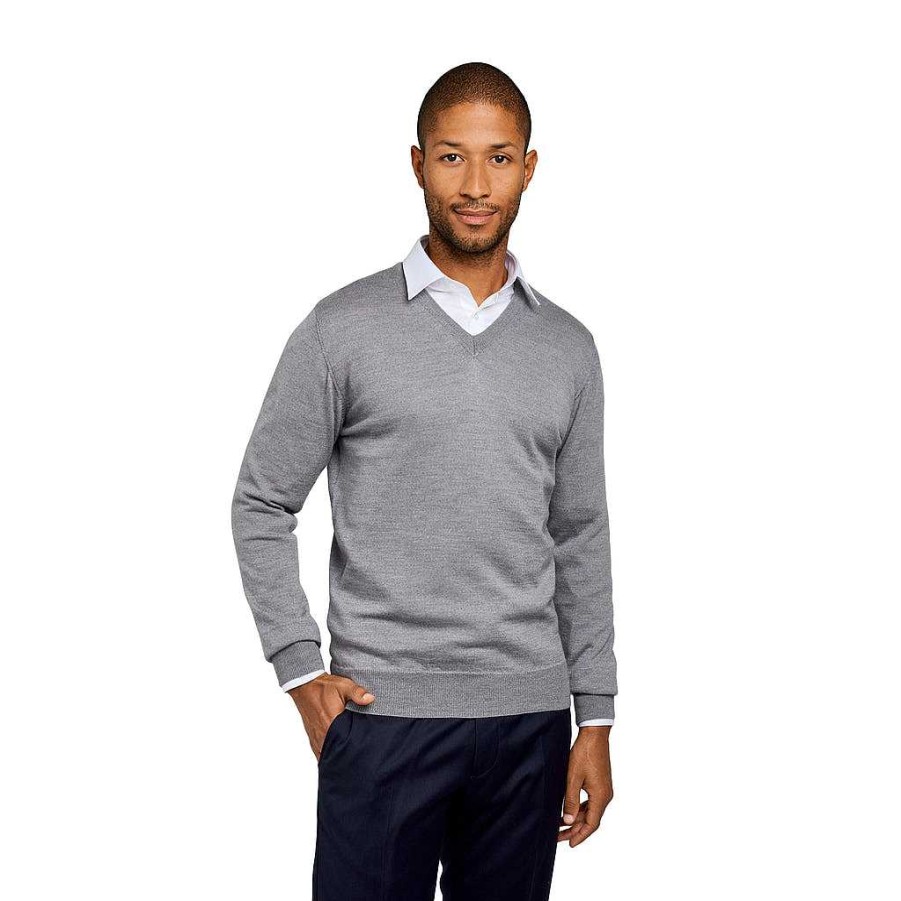 LodinG Gray V-Neck Sweater 100% Pure Merino Wool Online