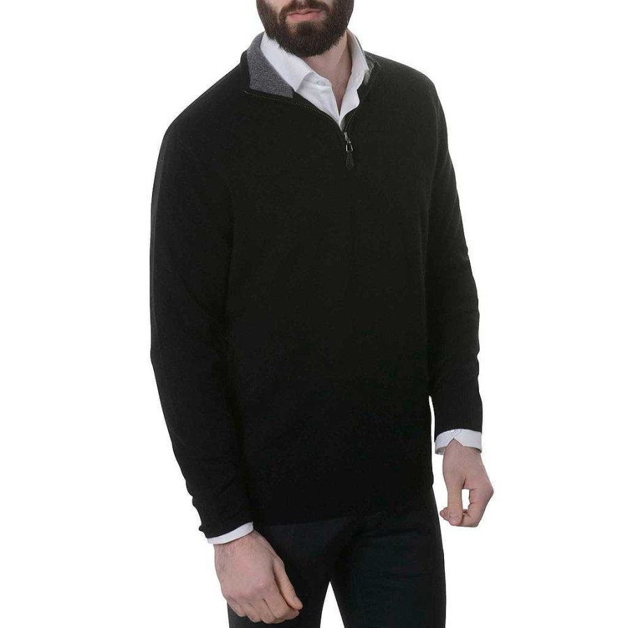 LodinG 100% Cashmere Sweater With Two-Tone Zip Collar Black / Gray Wholesale