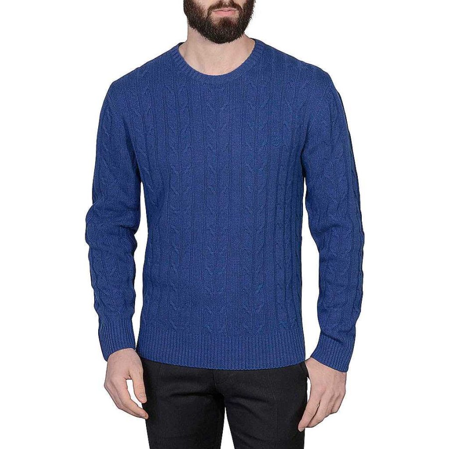 LodinG Blue Wool And Cashmere Cable Sweater New