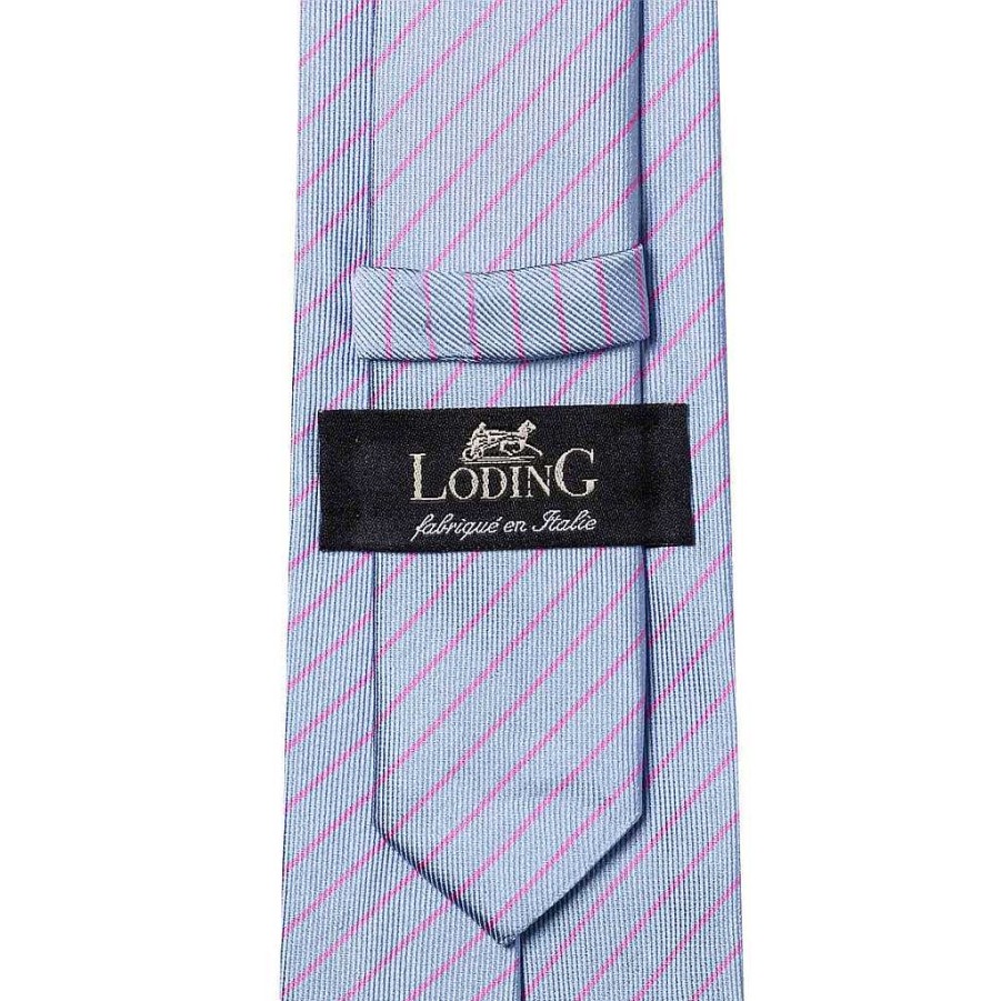 LodinG Pure Silk Club Tie Sky Fine Stripes Pink New