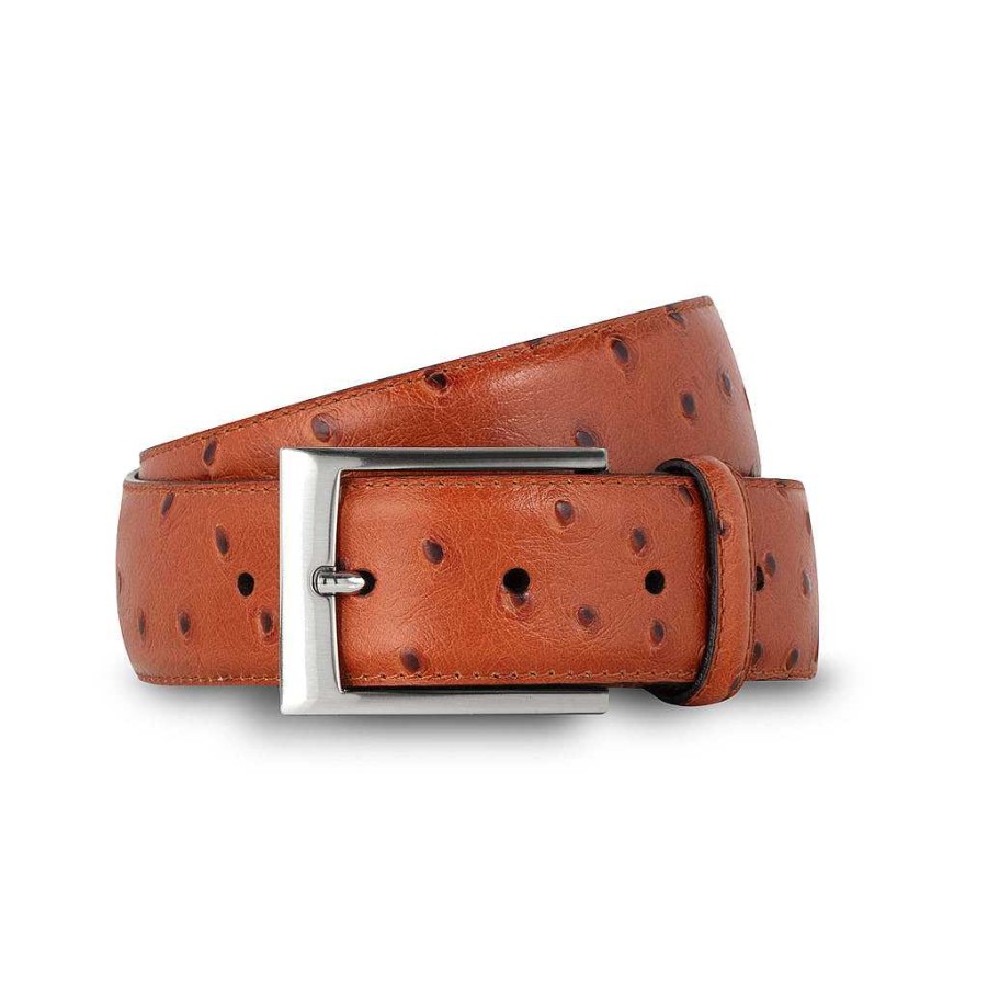 LodinG Men'S Ostrich-Look Leather Belt Gold Online